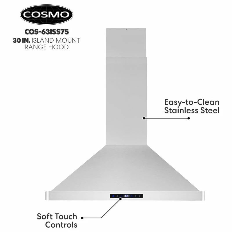 Best Sale 👍 Cosmo 30" Ductless Island Range Hood With Soft Touch Controls And Permanent Filters 💯 - Image 8