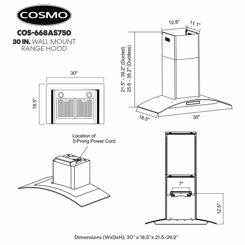 Flash Sale ⭐ Cosmo 380 CFM Wall Mount Range Hood With Touch Controls, Stainless Steel, 30" 🌟 - Image 5