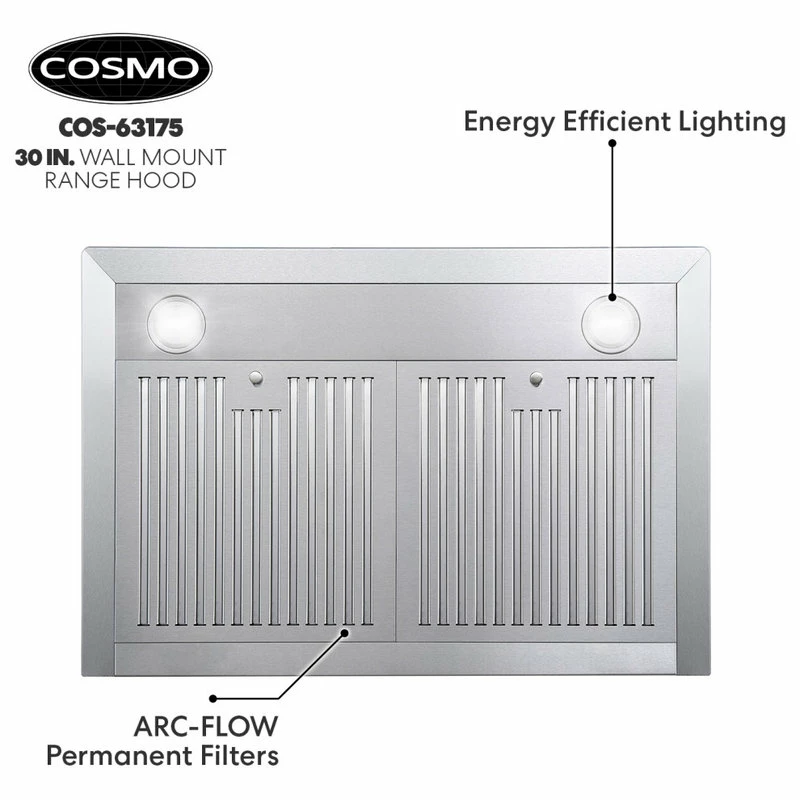 Best reviews of 🔥 Cosmo Appliances Wall Mount Range Hood With Permanent Filters, LED Lights, 30", Ducted 🎉 - Image 8