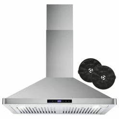 Budget 👍 Cosmo Appliances Ductless Wall Mount Range Hood In Stainless Steel With LED Lights ✔️
