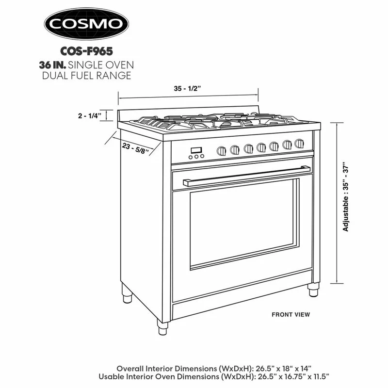 Wholesale ๐ฅฐ Cosmo 36" Pro Chef Style Dual-Fuel Range True Convection Oven ๐ - Image 5