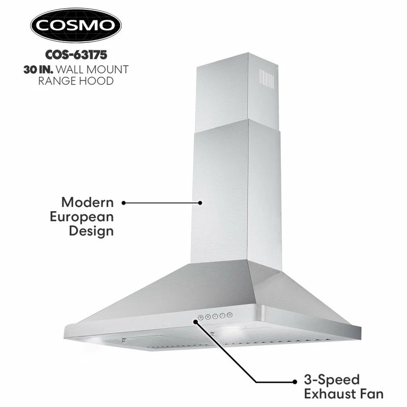 Best reviews of 🔥 Cosmo Appliances Wall Mount Range Hood With Permanent Filters, LED Lights, 30", Ducted 🎉 - Image 6