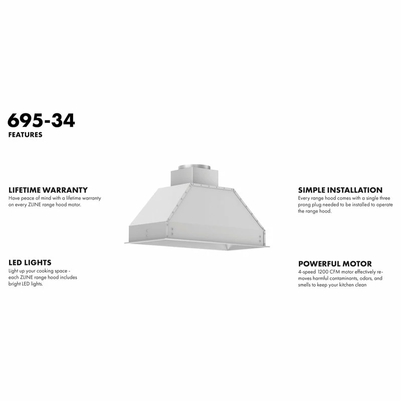 Best Pirce 🛒 ZLINE Kitchen And Bath ZLINE Stainless Steel Insert Range Hood (695), 34" 🥰 - Image 9