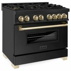 Deals 🔥 ZLINE Kitchen And Bath ZLINE Autograph 36" 4.6 Cu. Ft. Dual Range, Black Stainless, Gold 🔔