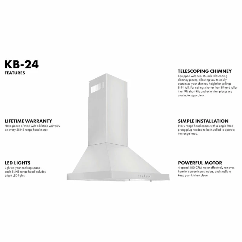 Promo 👏 ZLINE Kitchen And Bath ZLINE 24" Convertible Vent Wall Mount Range Hood In Stainless Steel 🛒 - Image 14
