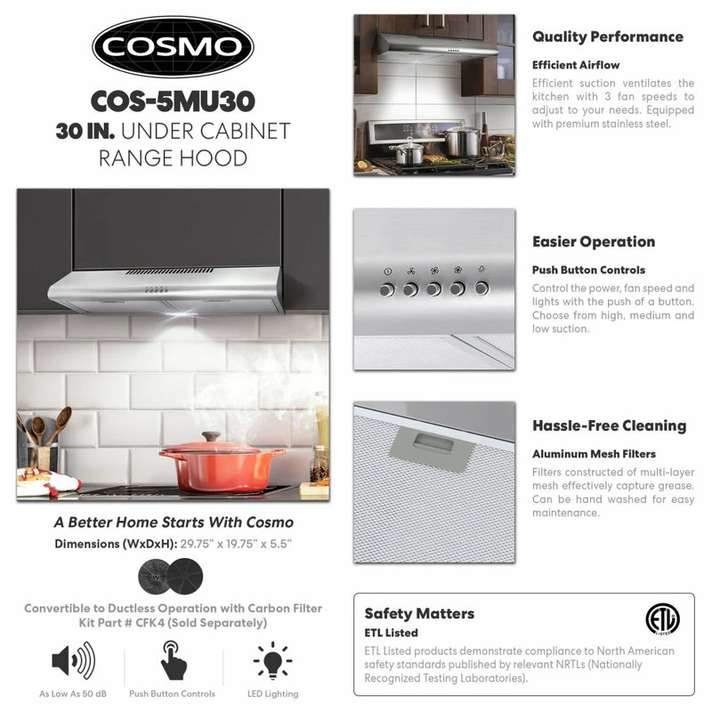 Top 10 🔔 Cosmo Appliances Cosmo Stainless Steel Ducted Under-Cabinet Range Hood, 30 ✔️ - Image 3