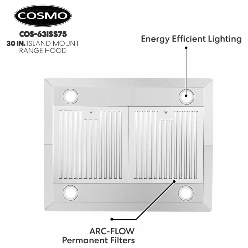 Best Sale 👍 Cosmo 30" Ductless Island Range Hood With Soft Touch Controls And Permanent Filters 💯 - Image 9
