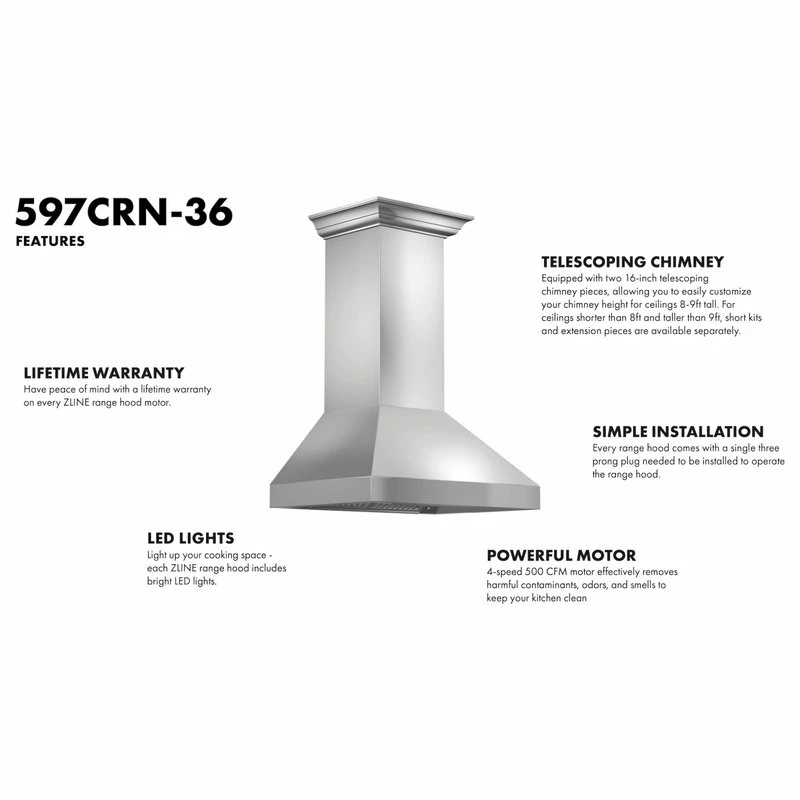 Wholesale 🎉 ZLINE Kitchen And Bath ZLINE Convertible Vent Wall Mount Range Hood In Stainless Steel & Crown Molding 👍 - Image 9