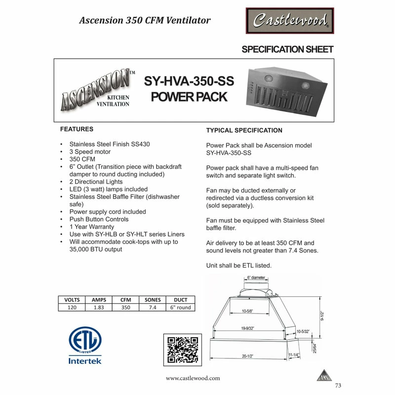 Discount ๐งจ Castlewood Epicurean Chimney Hood, Alder, 36", 350 Cfm Ventilator/Liner ๐ - Image 5
