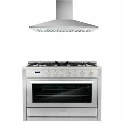 Promo 🌟 Cosmo 36" 3.8 Cu. Ft. Single Oven Gas Range With 36" Ducted Wall Mount Range Hood ✔️