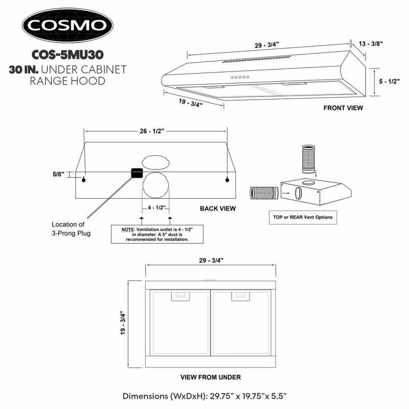 Top 10 🔔 Cosmo Appliances Cosmo Stainless Steel Ducted Under-Cabinet Range Hood, 30 ✔️ - Image 5