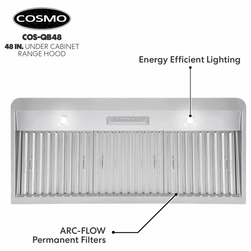 Best Pirce 👏 Cosmo Appliances 48" Under Cabinet Range Hood With 3-Speed Fan, Push Button, Permanent Filters ⌛ - Image 9