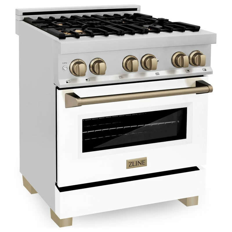 New โค๏ธ ZLINE Kitchen And Bath ZLINE Autograph 30" 4.0 Cu. Ft. Dual Range, Stainless Steel, Champagne Bronze ๐