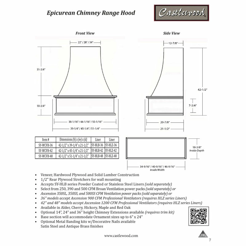 Discount ๐งจ Castlewood Epicurean Chimney Hood, Alder, 36", 350 Cfm Ventilator/Liner ๐ - Image 4