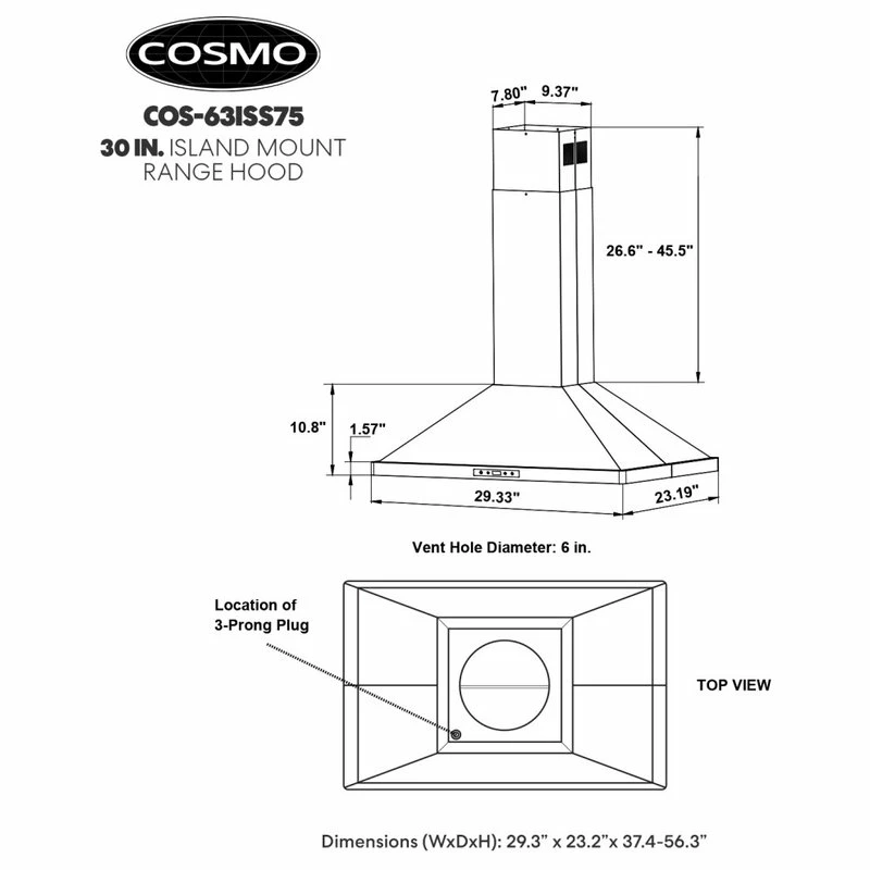 Best Sale 👍 Cosmo 30" Ductless Island Range Hood With Soft Touch Controls And Permanent Filters 💯 - Image 5