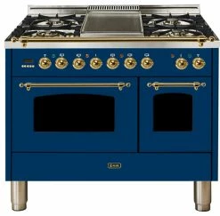 Wholesale 🌟 ILVE USA Nostalgie Series 40 Inch ILVE Dual Fuel Convection Freestanding Range, Blue, Bra 🎁
