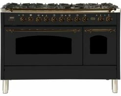 Brand new 🥰 ILVE USA Nostalgie Series 48" ILVE Dual Fuel Convection Freestanding Range, Glossy Black, 👍