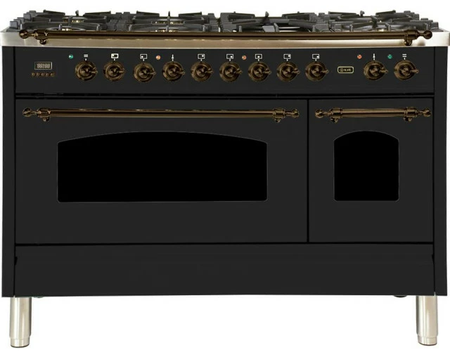 Brand new 🥰 ILVE USA Nostalgie Series 48" ILVE Dual Fuel Convection Freestanding Range, Glossy Black, 👍